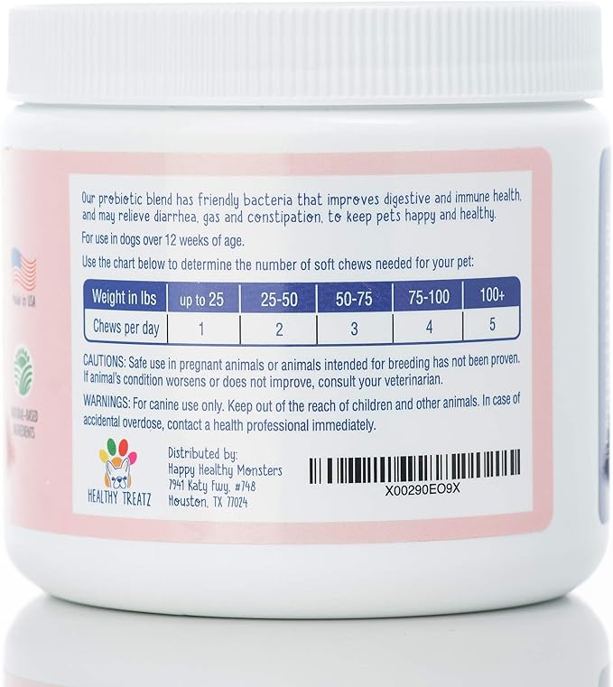 Probiotic Chews for Dogs - with Natural Digestive Supporting Enzymes for Relief of Diarrhea & Upset Stomach + Gas & Constipation - Allergy & Immune System Support