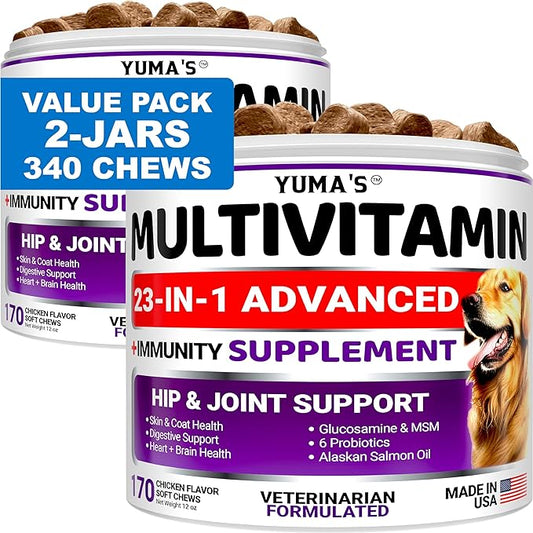 2-Pack Dog Multivitamin Chewable with Glucosamine - Dog Vitamins and Supplements - Senior & Puppy Multivitamin for Dogs - Hip & Joint Support - Immune Health, Skin, Heart, Digestion, Probiotics