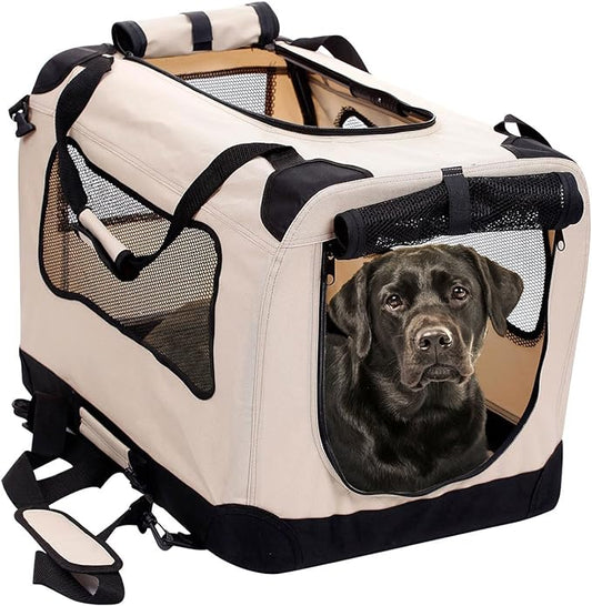 2PET Foldable Dog Crate - Soft, Easy to Fold & Carry Dog Crate for Indoor & Outdoor Use - Comfy Dog Home & Dog Travel Crate - Strong Steel Frame, Washable Fabric Cover - XXLarge, Biscuit Beige