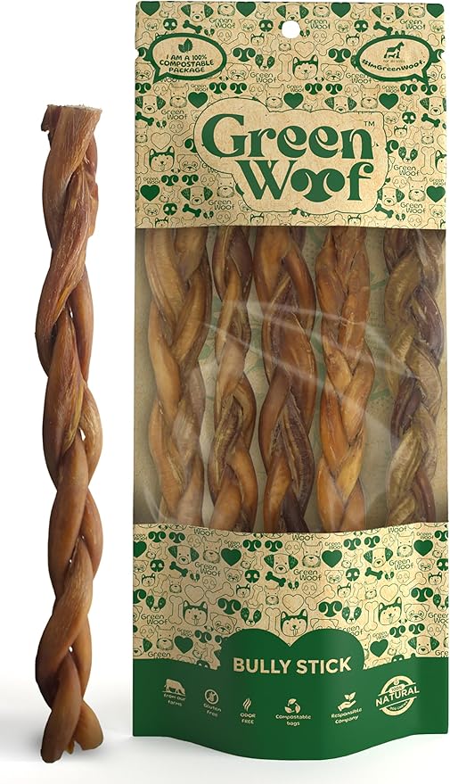 Braided Bully Sticks (12 Inch), Easily Digestible 100% Pure Beef Treats, Pasture-Raised, Organic, Grain-Free, Durable and Long-Lasting Chews for Medium & Large Dogs (Large, 5, Count)