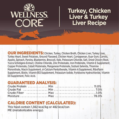 Wellness Natural Pet Food CORE Natural Wet Grain Free Canned Dog Food, Turkey & Chicken, 12.5-Ounce Can (Pack of 12)
