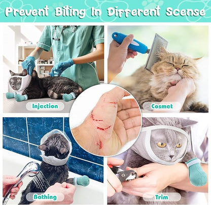 Hillban Cat Muzzle for Grooming with 4 Silicone Boots Breathable Transparent Cat Face Guard Silicone Cat Claw Covers Anti Scratch Cat Booties to Prevent Scratching Biting Bathing Trimming (Small)