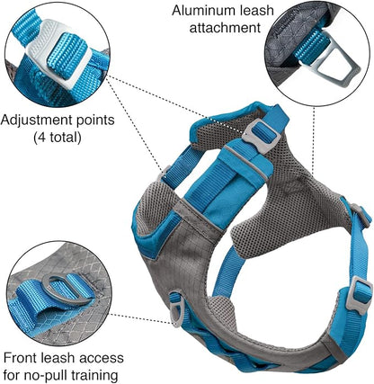 Kurgo Journey Air Dog Harness, Vest Harnesses for Dogs, Pet Hiking Harness for Running & Walking, Reflective, Padded, includes Control Handle, No Pull Front Clip (Blue, Medium)
