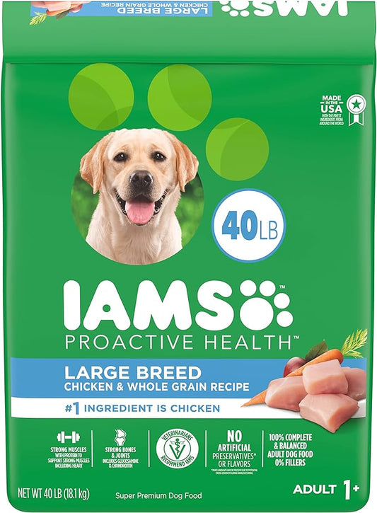 IAMS Adult High Protein Large Breed Dry Dog Food with Real Chicken, 40 lb. Bag