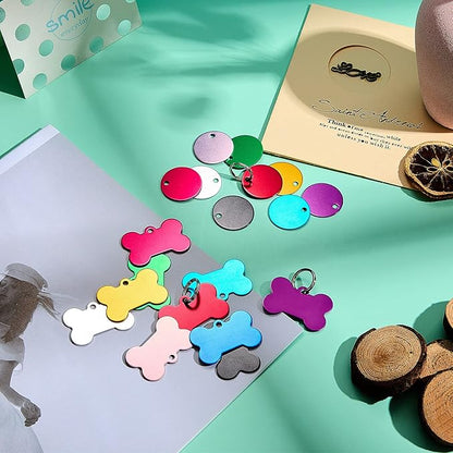 20 Pieces Colorful Aluminum Pet Id Tags Set with Keyrings Stamped Pet Blank Tags Round Bone Shape Dog Tags Personalized Engraved Pet Name Number Tags for Cat Puppy Kitten Pets, 10 Colors