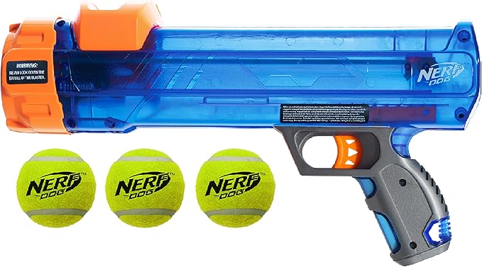 Nerf Dog Tennis Ball Blaster Dog Toy, 12 in Translucent Blaster with 3 Balls