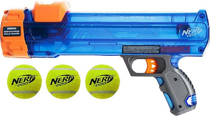 Nerf Dog Tennis Ball Blaster Dog Toy, 12 in Translucent Blaster with 3 Balls