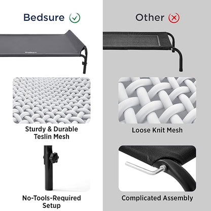 Bedsure Elevated Raised Outdoor Dog Bed - Cooling Dog Cot Bed with Bolster for Large Dog, Lifted Pet Bed with Durable Breathable Teslin Mesh, Dog Hammock Bed with Non-Slip Feet, Black, 42 inches