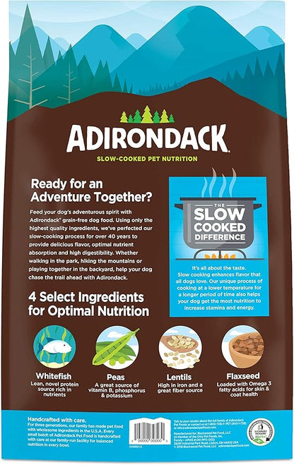 Adirondack Dog Food Made in USA [Limited Ingredient Grain Free Dog Food], All Life Stages Dry Dog Food, Whitefish and Peas Recipe, 12 lb. Bag