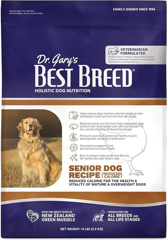 Best Breed Dr. Gary's Senior Dog Diet (Reduced Calorie) Made in USA [Natural Dry Dog Food] - 13lbs., Dark Brown (7-53182-95268-0)
