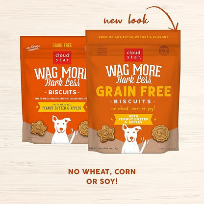 Cloud Star Wag More Bark Less - Dog Treats - Crunchy Biscuits - Grain Free Peanut Butter & Apples - 2.5 lb Pouch
