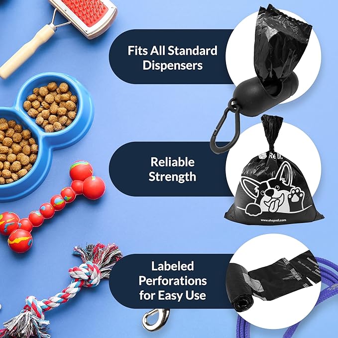 Reli. Dog Poop Bags w/Holder (360 Bags - 24 Rolls) | Leash Clip Dispenser | 9x13" Large Dog Bags for Poop | Doggie Poop Bag | Black Pet Waste Bag Refills w/Dispenser Bag Clip | Unscented, Leak Proof
