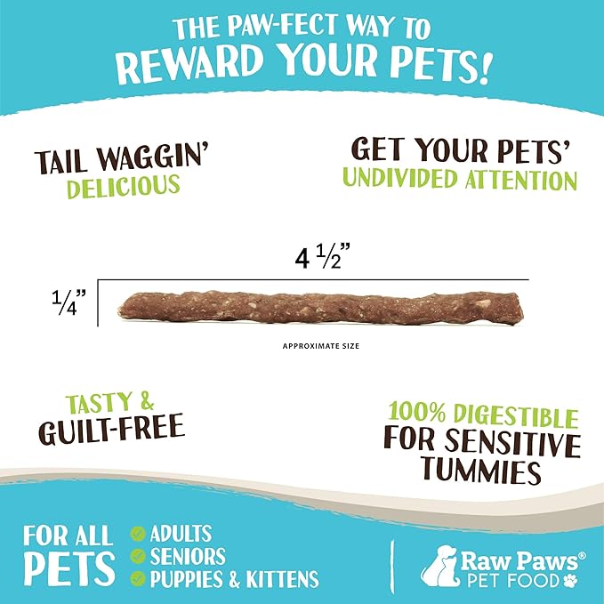 Raw Paws Grain-Free Soft Stick Treats for Dogs & Cats - Beef Recipe, 6-oz - Made in USA Beef Jerky Dog Treats - Cat Beef Sticks - Chewy Dog Beef Jerky Treats - Real Beef Dog Treats, Dog Sausage Treats