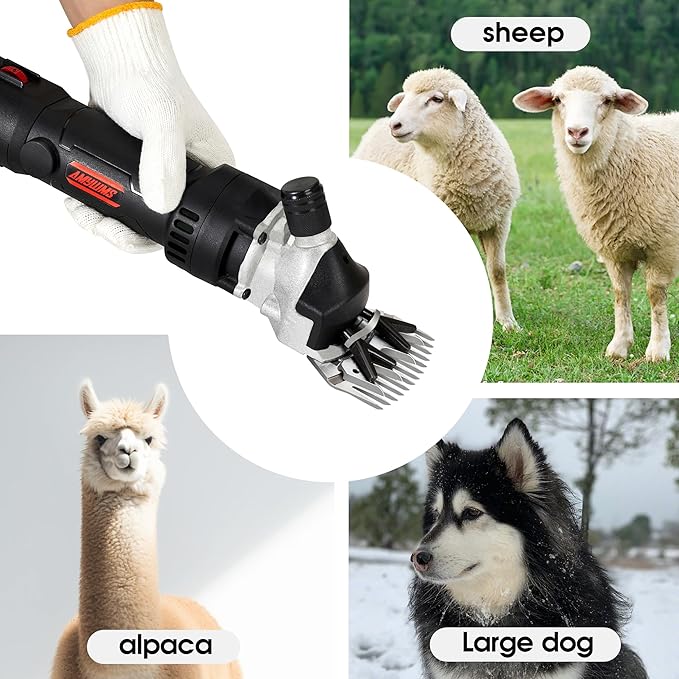 Sheep Shears Electric 550W - Upgraded Professional Sheep Clippers One Blade, 6 Speed Heavy Duty Livestock Haircut for Grooming Sheep Goats Large Dog Thick Coats Animals No Lubricant(Black)