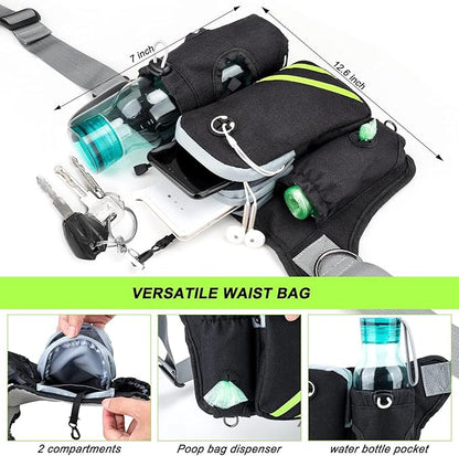 Retractable Bungee Hands Free Dog Leash with Zipper Pouch, Padded Waist Dog Leash, Dog Running Leash Handsfree with Dual Handles and Reflective Stitching for Walking Running Jogging Hiking, Waist Belt
