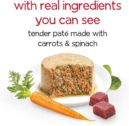 Beneful Purina Infused Wet Dog Food Pate, with Real Beef, Carrots and Spinach, with Bone Broth for Dogs - (8 Packs of 3) 3 oz. Sleeves