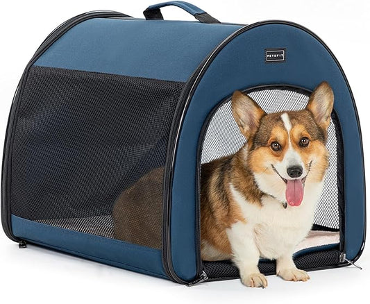 Petsfit Soft Dog Crate for Medium Dog, Arch Design Indoor Cage Outdoor Soft Sided Travel Kennel, Collapsible Portable Pet Carrier,26.5 inch,Navy Blue