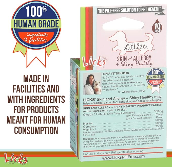 Licks Pill-Free Small Breed Dog Skin and Allergy - Omega 3 Dog Allergy Relief - Dog Vitamins & Supplements for Itch Relief - Turmeric Supplement for Dog Skin - Gel Packets - 10 Use