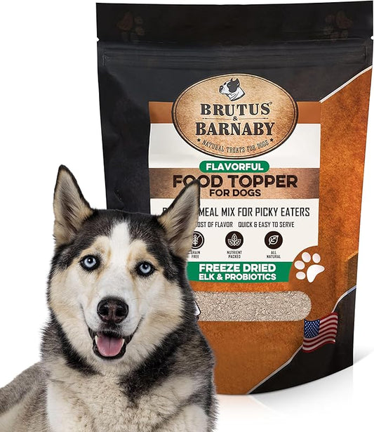 Freeze Dried Dog Food Toppers For Picky Eaters - Raw Elk - Digestive Strength Dog Food Flavoring Supports Gut Health With Healthy Probiotics - Enhance Your Dogs Meal With This Flavor Packed Mix
