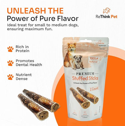 Premium Stuffed Sticks - All Natural Dog Chews & Sticks - 2 pcs Beef Pet Treats for Dogs