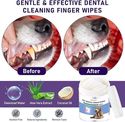 HavenJanny 50pcs Pet Teeth Cleaning Wipes for Dogs and Cats, Dog Dental Wipes for Reducing Plaque and Freshening Breath, Disposable Gentle Cleaning and Gum Care Pet Wipes