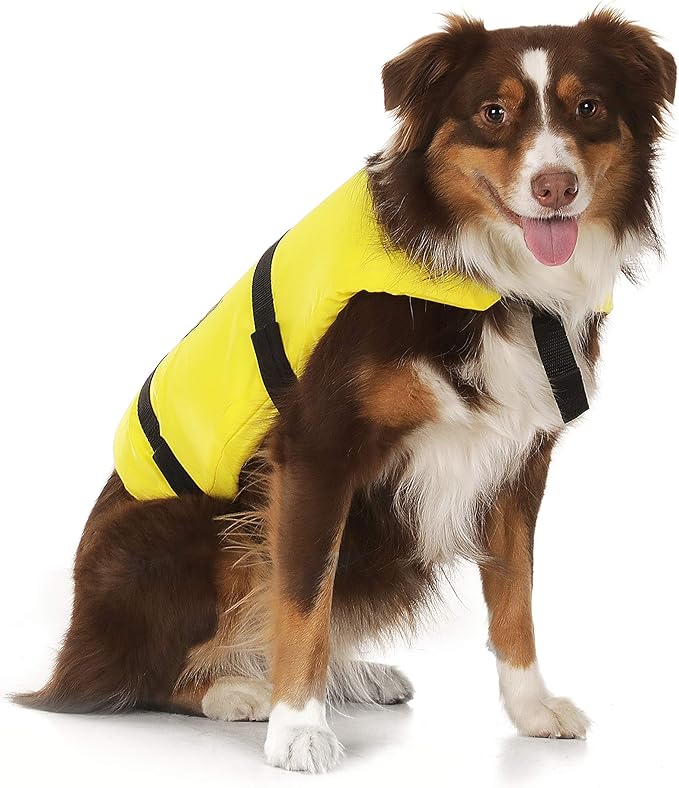 Seachoice Dog Life Vest, Adjustable Life Jacket for Dogs, w/Grab Handle, Yellow, Size Large, 50-90 Lbs.