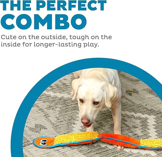 Outward Hound Durablez Tough Plush Squeaky Dog Toy, Nubby Snake, Orange, XL