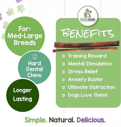 Gnaws Nature Bully Sticks for Dogs - Premium Natural Beef Dental Bones - Long Lasting Dog Chew Treats for Aggressive Chewers - Rawhide Free - Mixed Thickness 11-12