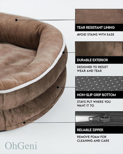 Orthopedic Dog Bed for Large Dogs, Dog Couch Design with Egg Foam Support, Removable, Machine Washable Plush Cover and Non-Slip Bottom with Four Sided Bolster Cushion (Khaki)