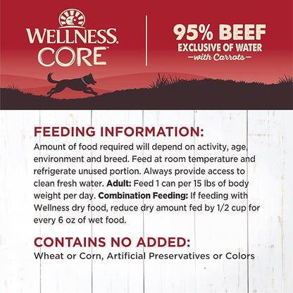 Wellness CORE 95% Natural Wet Grain Free Canned Dog Food, Beef & Carrots,12.5-Ounce Can (Pack of 12)