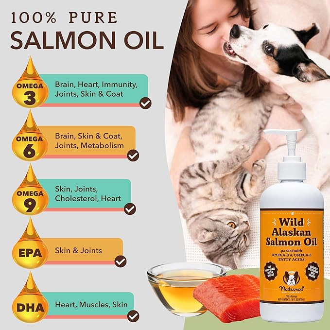 Natural Dog Company Pure Wild Alaskan Salmon Oil for Dogs (16oz) Skin & Coat Supplement for Dogs, Dog Oil for food with Essential Fatty Acids, Fish Oil Pump for Dogs, Omega 3 Fish Oil for Dogs