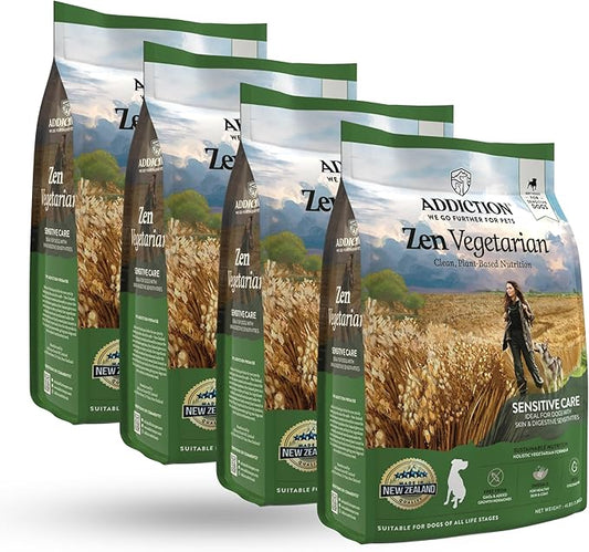 Addiction Zen Vegetarian Dry Dog Food, Rich in Isoflavones and Antioxidants, Vegetarian Dog Food, Made from New Zealand, for All Dog Life Stages (4 lb (Pack of 4), Zen Vegetarian)