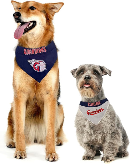 Pets First MLB Cleveland Guardians Reversible Bandana Small/Medium for Dogs & Cats. 2 Sided Sports Bandana, with a Premium Embroidery Team Logo. - 2 Sizes & All MLB Teams Available (CLG-3217-S-M)