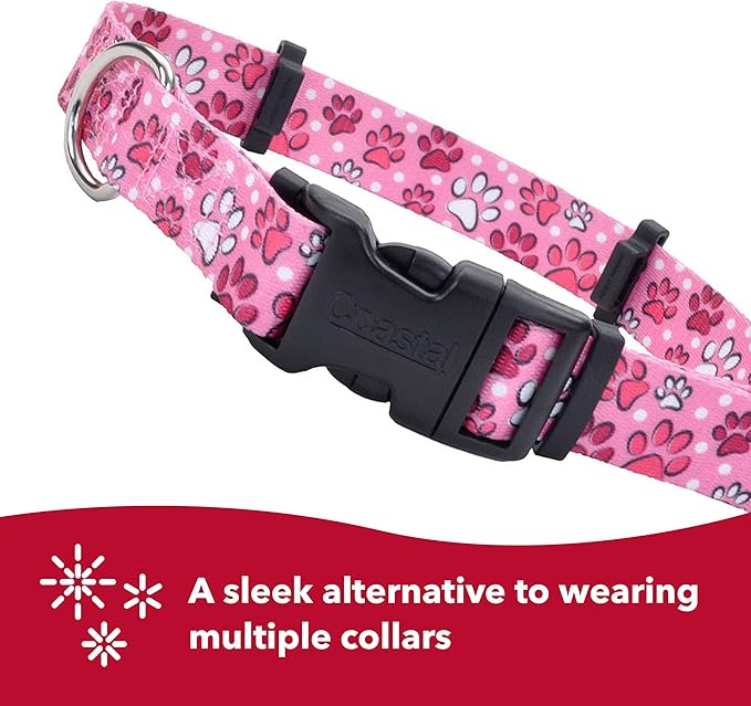 Coastal Pet SecureAway Flea Collar Protectors - Comfortable Dog Collar Accessory - Protective Flea Collar for Dogs - Adjustable Dog & Puppy Flea Collar Protection - Multi Paws, 5/8" x 10-14"