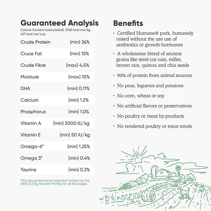 Open Farm Ancient Grains Dry Dog Food, Humanely Raised Meat Recipe with Wholesome Grains and No Artificial Flavors or Preservatives (Farmer's Table Pork Ancient Grain, 22 Pound (Pack of 1))