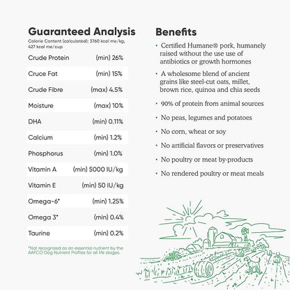 Open Farm Ancient Grains Dry Dog Food, Humanely Raised Meat Recipe with Wholesome Grains and No Artificial Flavors or Preservatives (Farmer's Table Pork Ancient Grain, 22 Pound (Pack of 1))