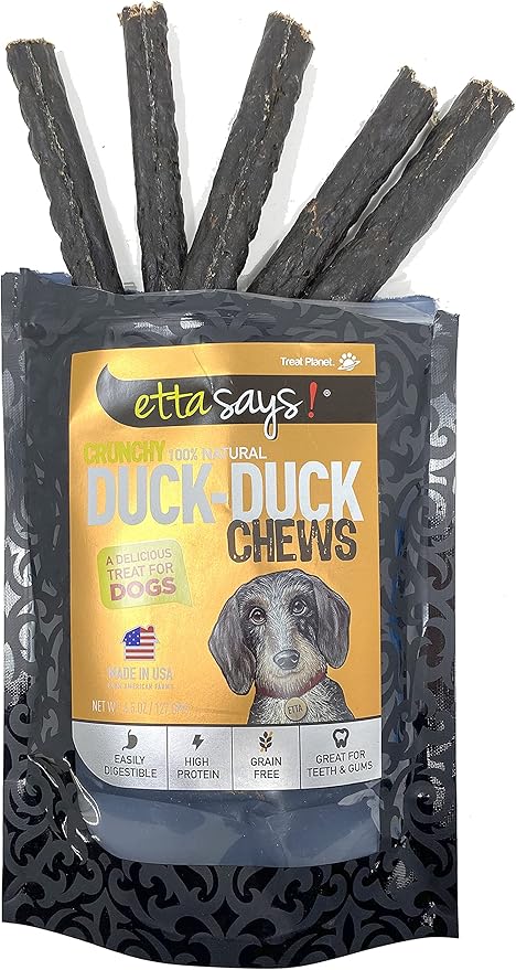 ETTA SAYS! Crunchy Dog Treats Pack of 2 – Duck Chews Dog Treats Made in The USA, Grain-Free Dog Treats