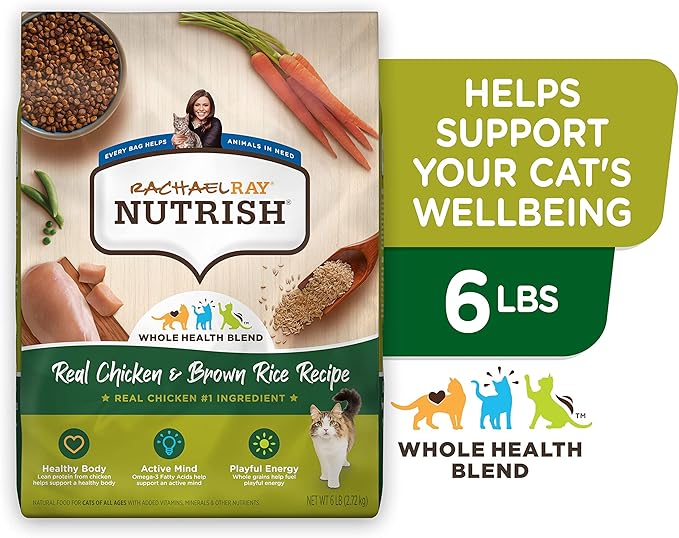 Rachael Ray Nutrish Premium Natural Dry Cat Food with Added Vitamins, Minerals & Other Nutrients, Real Chicken & Brown Rice Recipe, 6 Pound Bag