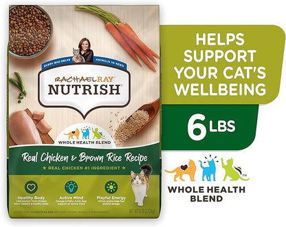 Rachael Ray Nutrish Premium Natural Dry Cat Food with Added Vitamins, Minerals & Other Nutrients, Real Chicken & Brown Rice Recipe, 6 Pound Bag