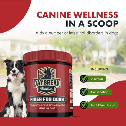 Fiber for Dogs Psyllium Husk, Beet Root, Dandelion Root, and Prebiotics to Aid in Relief from Diarrhea, Constipation, Anal Gland Issues, and Scoots