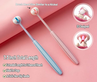 E.M&S.T by Emmeliestella Dog Toothbrush Teeth Cleaning Kit，Three-Sided，Dental Plaque Removal，Oral Hygiene，Freshen Dogs Breath，Reduce Tarta，Extra Soft Bristles, Independent Packaging, Blue&Pink 3PCS