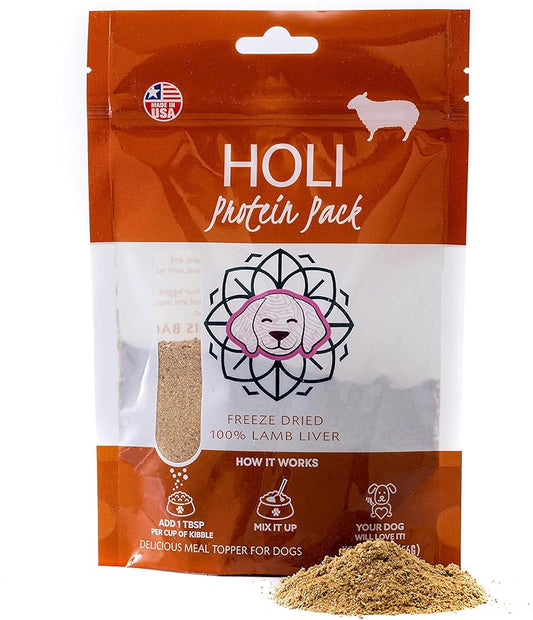 HOLI Lamb Liver Dog Food Topper - Single Ingredient, Human-Grade - Freeze Dried Dog Food Toppers and Flavor Enhancer for Picky Dogs – Grain Free – 100% All Natural - 8oz