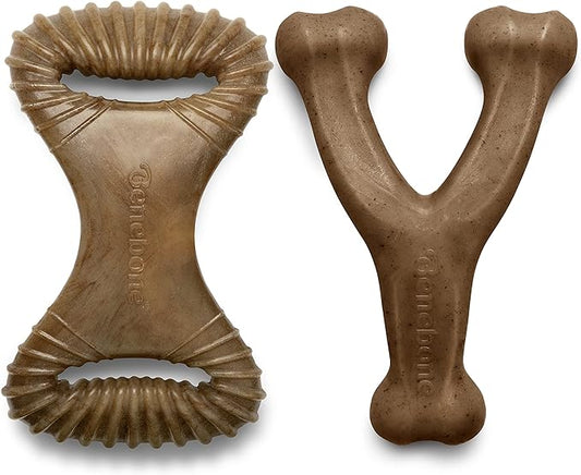 Benebone 2-pack Wishbone/Dental Durable Dog Chew Toys, Real Bacon, Made in USA, Large