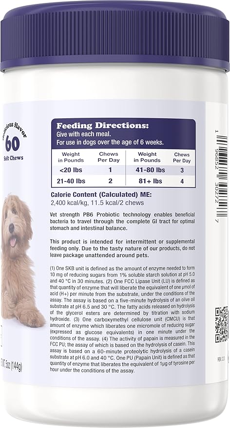 Dog Probiotics and Digestive Enzymes by Larry | 1 Billion CFUs of Probiotics for Dogs | Digestion, Bowel Support, & Gut Health for Dogs | Probiotic Chew for Dogs All Breeds & Sizes, (60 Soft Chews)