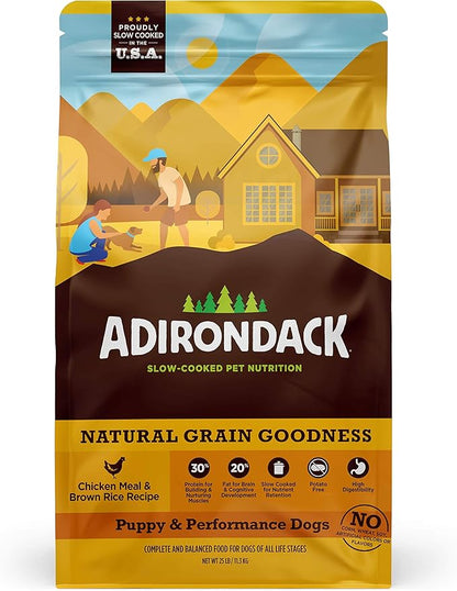 Adirondack Pet Food Adirondack Puppy Food for Puppies and Performance Dogs Made in USA [Natural Dog Food for All Breeds and Sizes], Chicken Meal & Brown Rice Recipe, 25 lb. Bag, Model Number: 00802