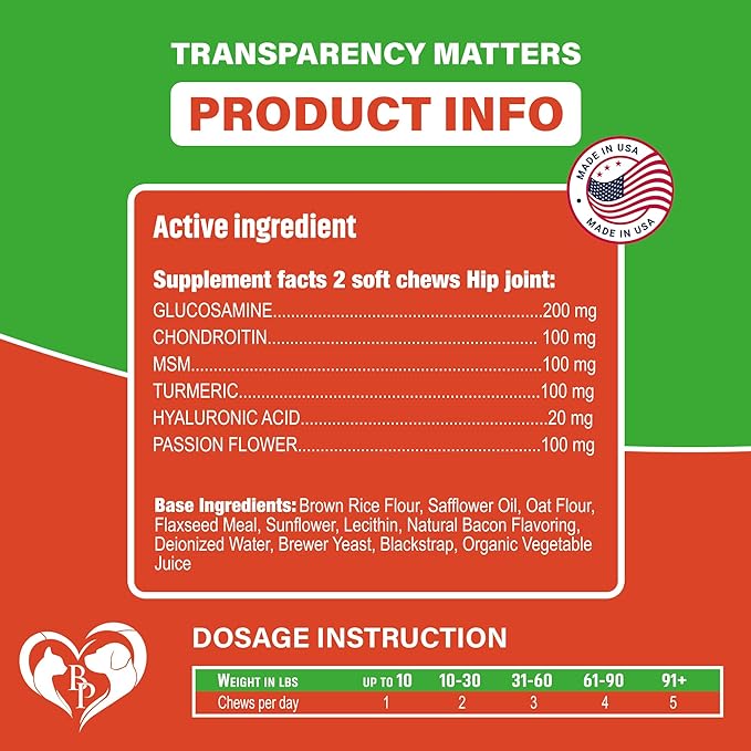 Dog Hip and Joint Supplement & Arthritis Pain Relief Treats - Glucosamine Chondroitin MSM Soft Chews for Senior Dogs - Natural Medicine & Support Mobility - Turmeric Vitamins for Dysplasia - USA