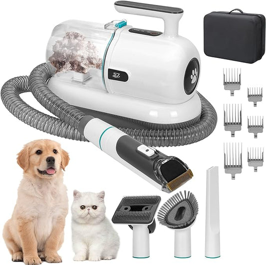 S7 Dog Grooming Vacuum & Dog Grooming Kit, 1.8L Powerful Dog Vacuum Cleaner with Dog Clippers and Deshedding Brush 5 Grooming Tools Dog Grooming Kit,for Dogs, Cats and Other Animals (White)