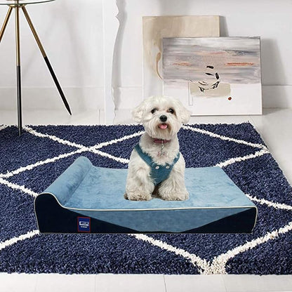 Laifug Orthopedic Memory Foam Dog Bed with Pillow and Durable Water Proof Liner & Removable Washable Cover & Smart Design Medium (34"x22"x7"), Denim Blue