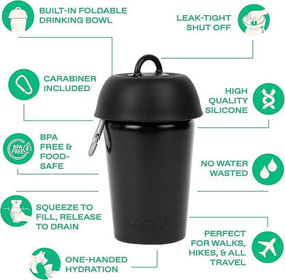 Springer Flip Portable Dog Water Bottle with Foldable Food Grade Silicone Bowl - 20 Ounce Travel Dog Water Bottle Ideal for Camping - Easy Squeeze Hydration & Release to Drain