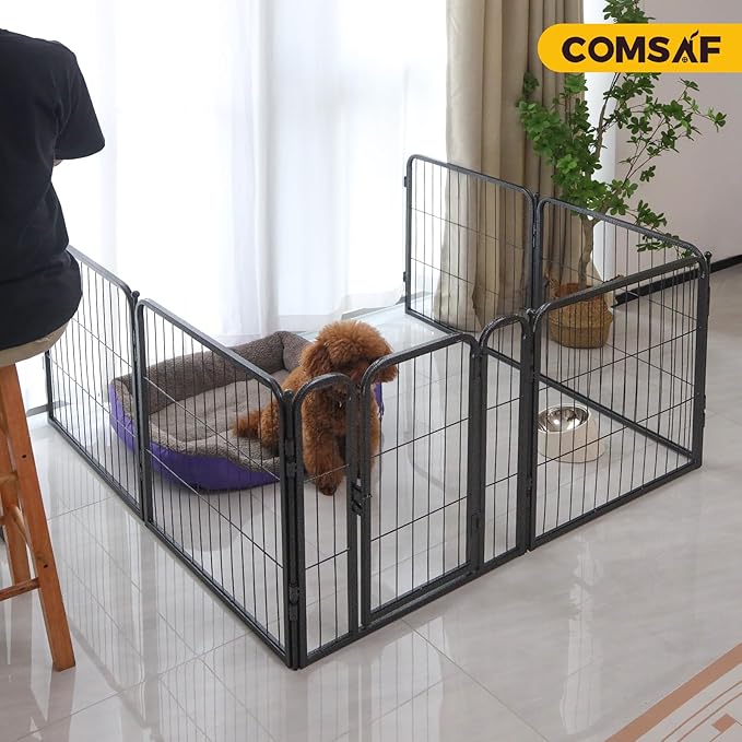 ComSaf Dog Playpen Indoor, 24" Height 2 Panels Metal Dog Fence,Playpen for Medium/Small Dogs, Portable Pet Puppy Playpen for Indoor